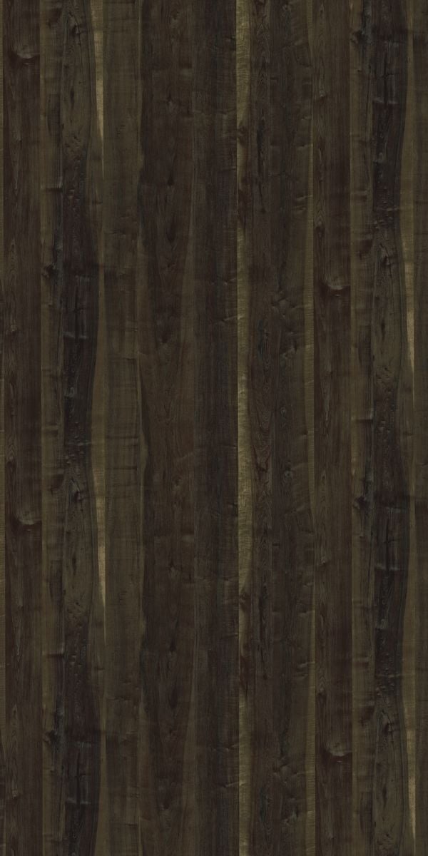Brown wood grain decorative laminate with suede finish and vertical wood pattern texture
