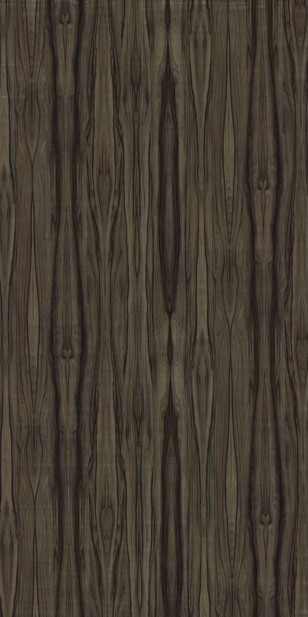Dark wenge wood grain decorative laminate with suede finish and textured vertical pattern.