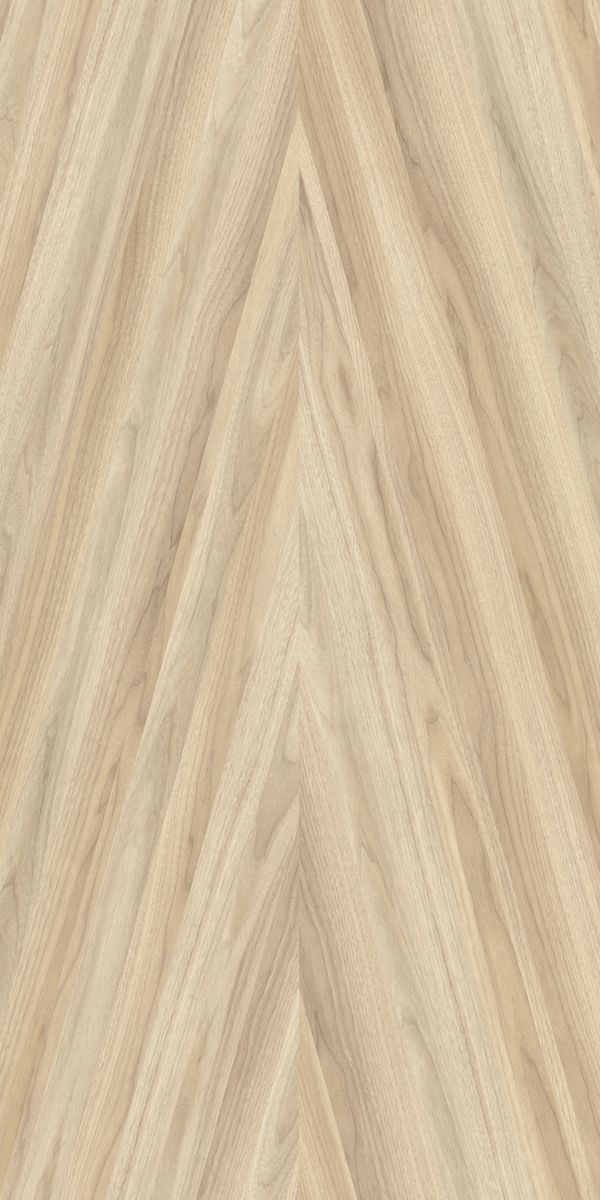 Beige wood grain decorative laminate with suede finish and herringbone pattern, showing textured wood appearance and subtle