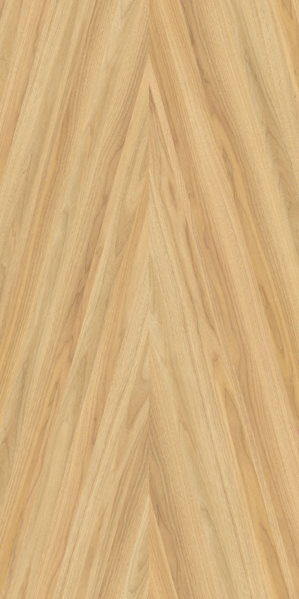 Beige wood grain decorative laminate with suede finish and chevron pattern, showing wood texture and grain details.