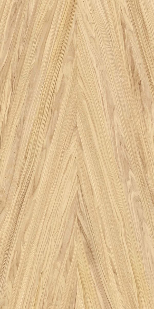 Beige wood grain decorative laminate with suede finish and herringbone pattern, showing diagonal wood texture and subtle