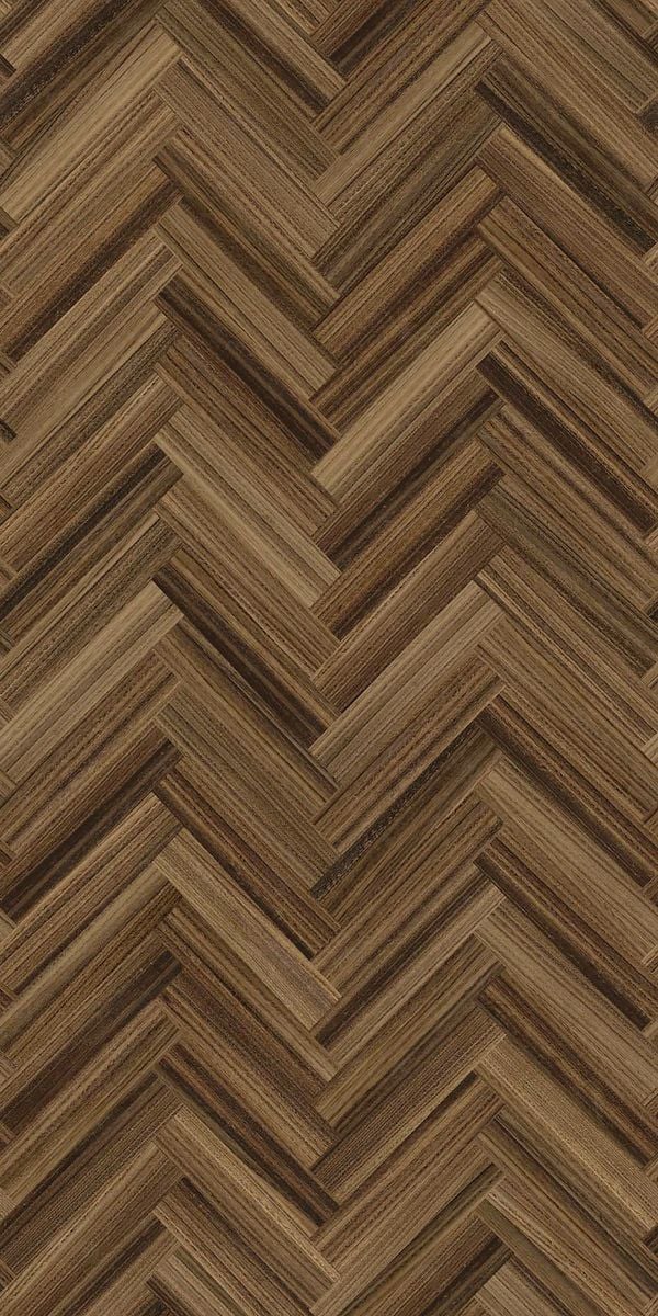 Brown herringbone pattern laminate with suede finish and wood grain texture, decorative designer laminate for interior use.