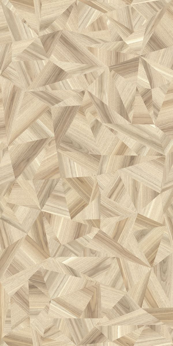 Beige suede finish decorative laminate with 3D geometric pattern and wood grain texture