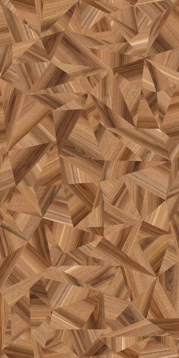 Brown suede finish decorative laminate with 3D geometric pattern and textured surface