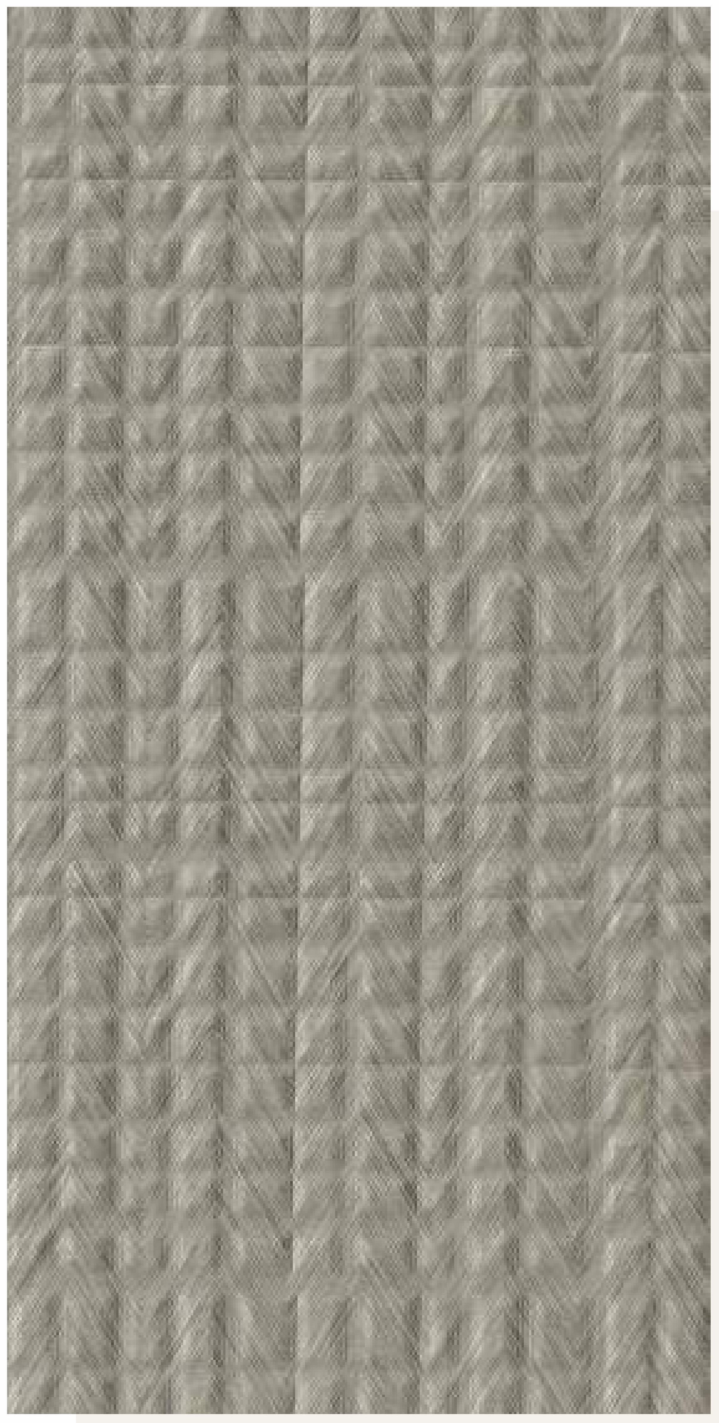 Grey laminate with textured geometric pattern and diagonal grain direction.