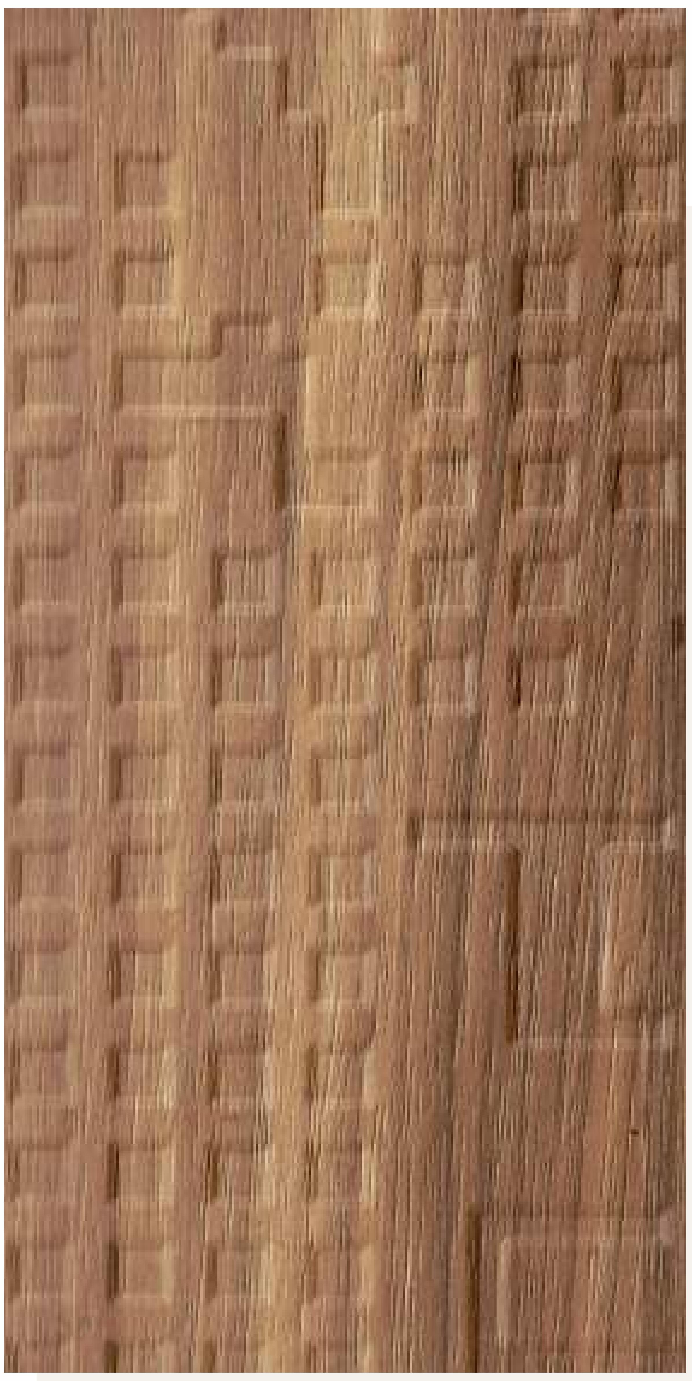 Brown laminate with textured wood grain pattern and vertical grain direction.