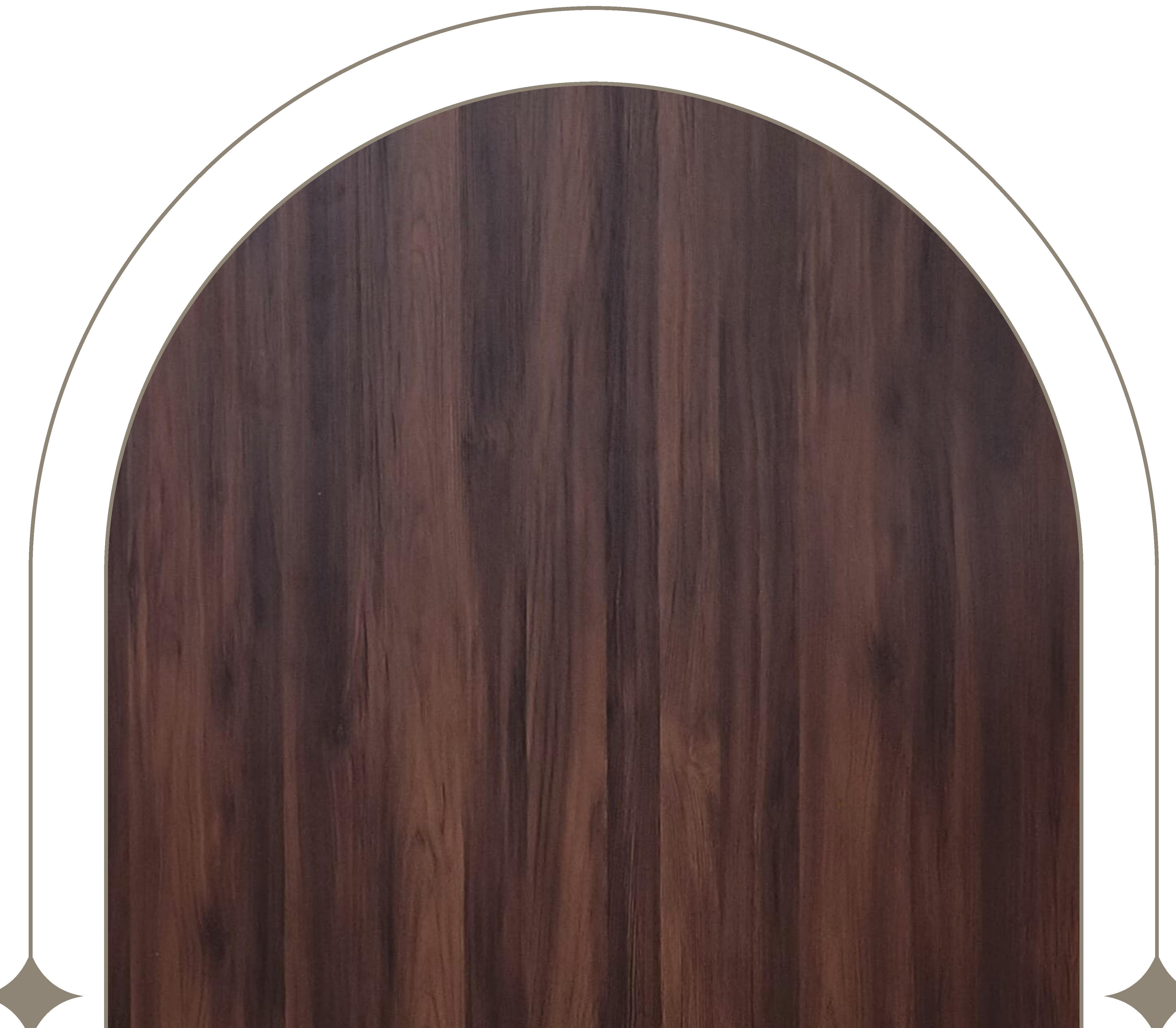 Brown laminate with dark wood grain texture and vertical pattern, semi-gloss finish.