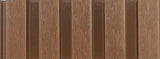 Brown wood louver panel with matte finish and visible wood grain texture in vertical slats.