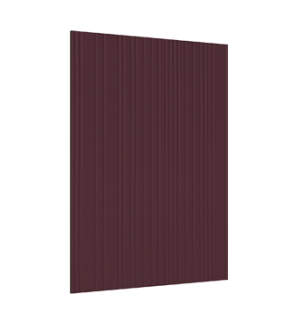 Maroon decorative laminate with fluted pattern and Echoe finish, showing vertical grooves and smooth texture on rectangular