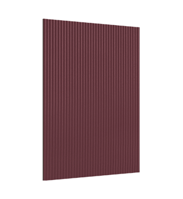 Maroon decorative laminate with fluted pattern and vertical ridges, Echoe finish, displayed on a white background.