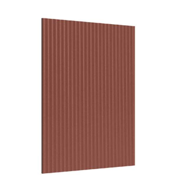Red brick decorative fluted laminate with strand finish and vertical ridges texture.