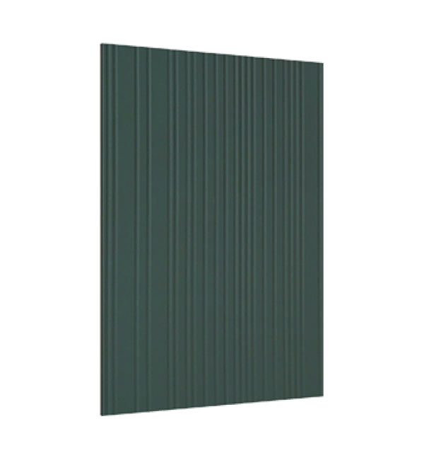 Dark green fluted decorative laminate with vertical ridges and matte finish.