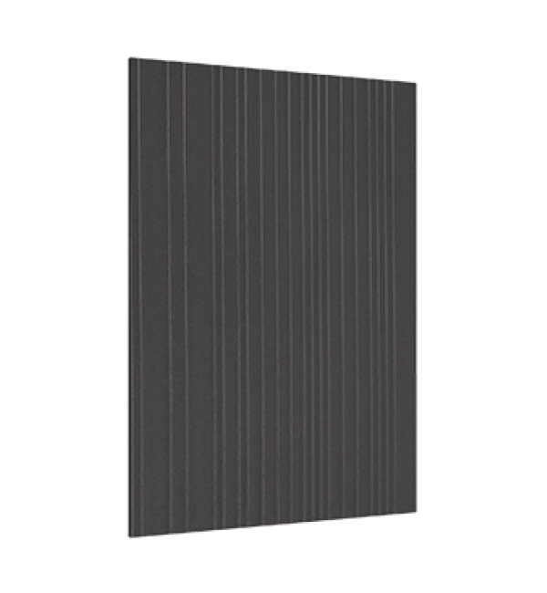 Grey fluted decorative laminate with matte shore finish and vertical ridges on a rectangular sheet.