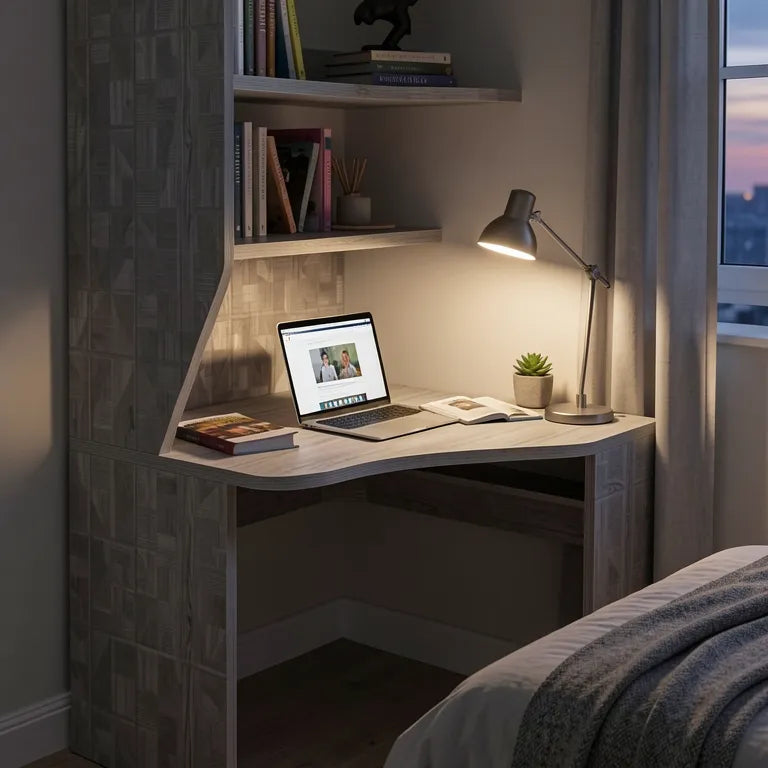 Grey laminate with textured, geometric pattern and subtle sheen.