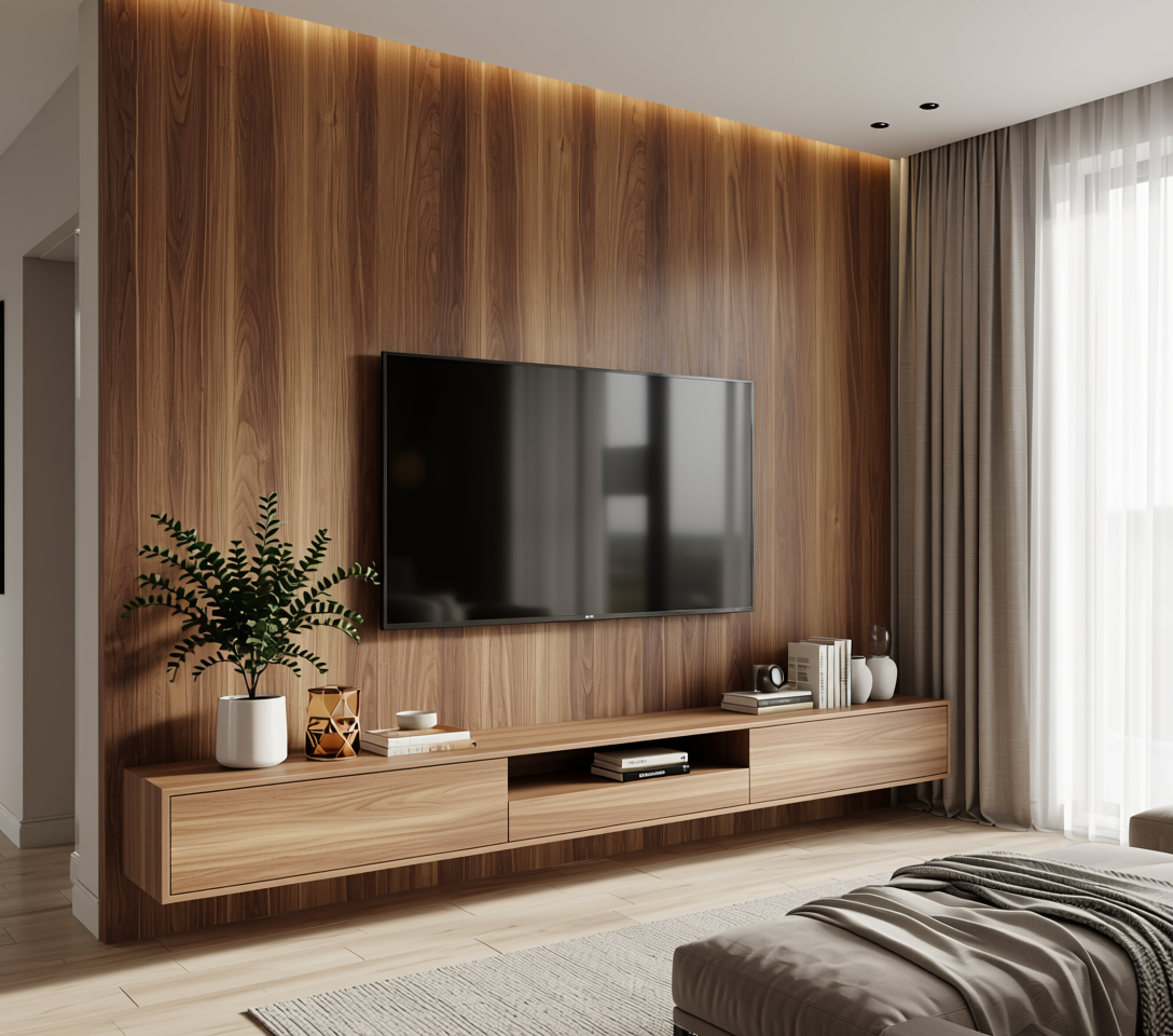 Brown wood laminate with vertical grain and textured finish.