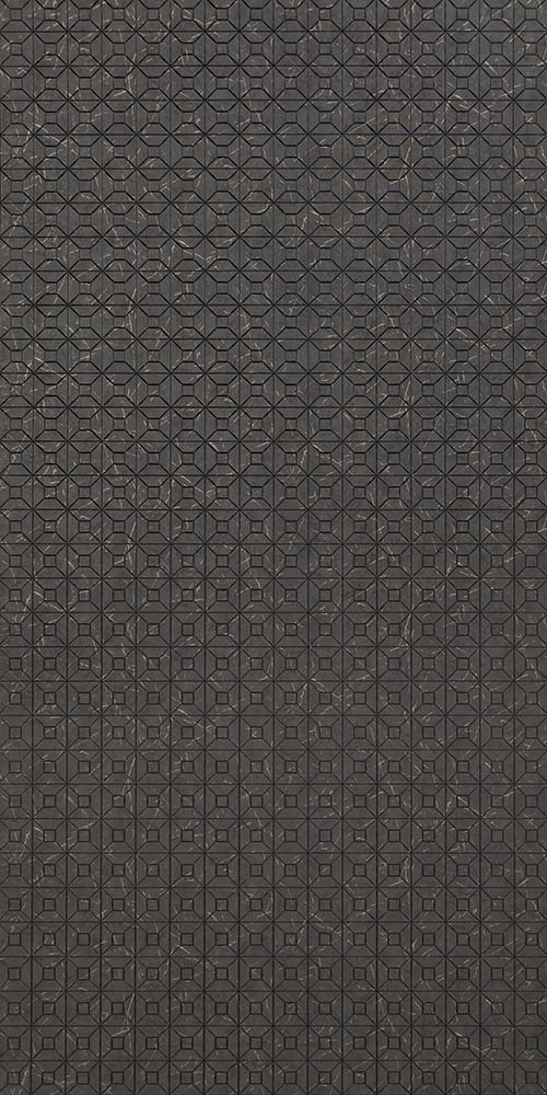 Grey marble louver panel with textured geometric pattern and hexagonal design, featuring subtle white veining and embossed