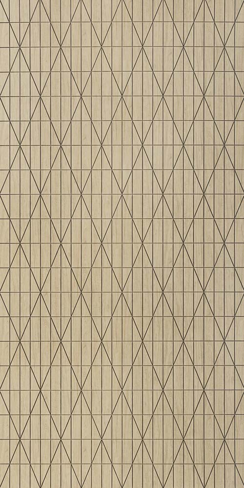 Brown wood grain louver panel with geometric pattern and textured finish