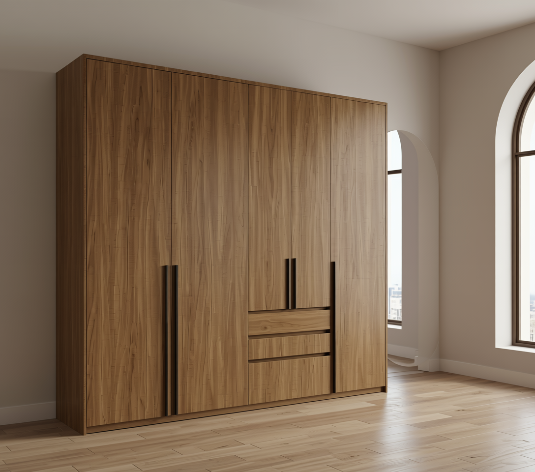 Brown wood laminate with diagonal grain pattern and textured finish.