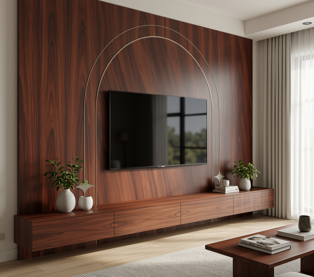 Brown wood laminate with diagonal grain pattern and textured finish.