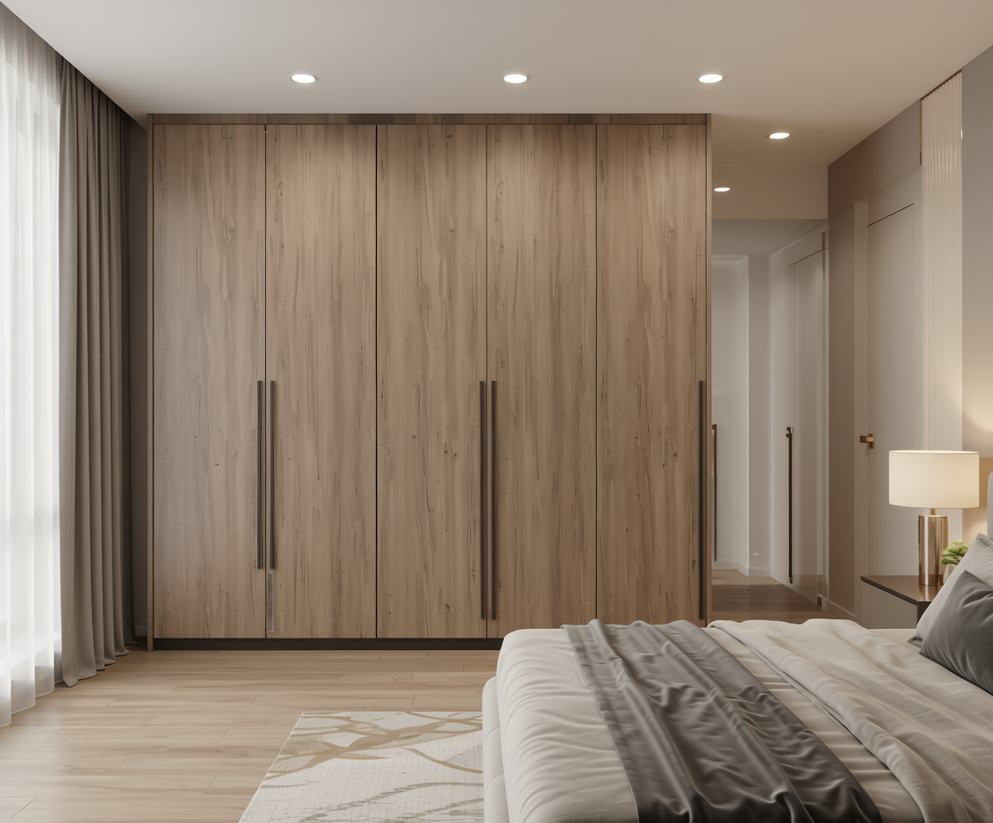 Brown wood laminate with diagonal grain pattern and textured finish.