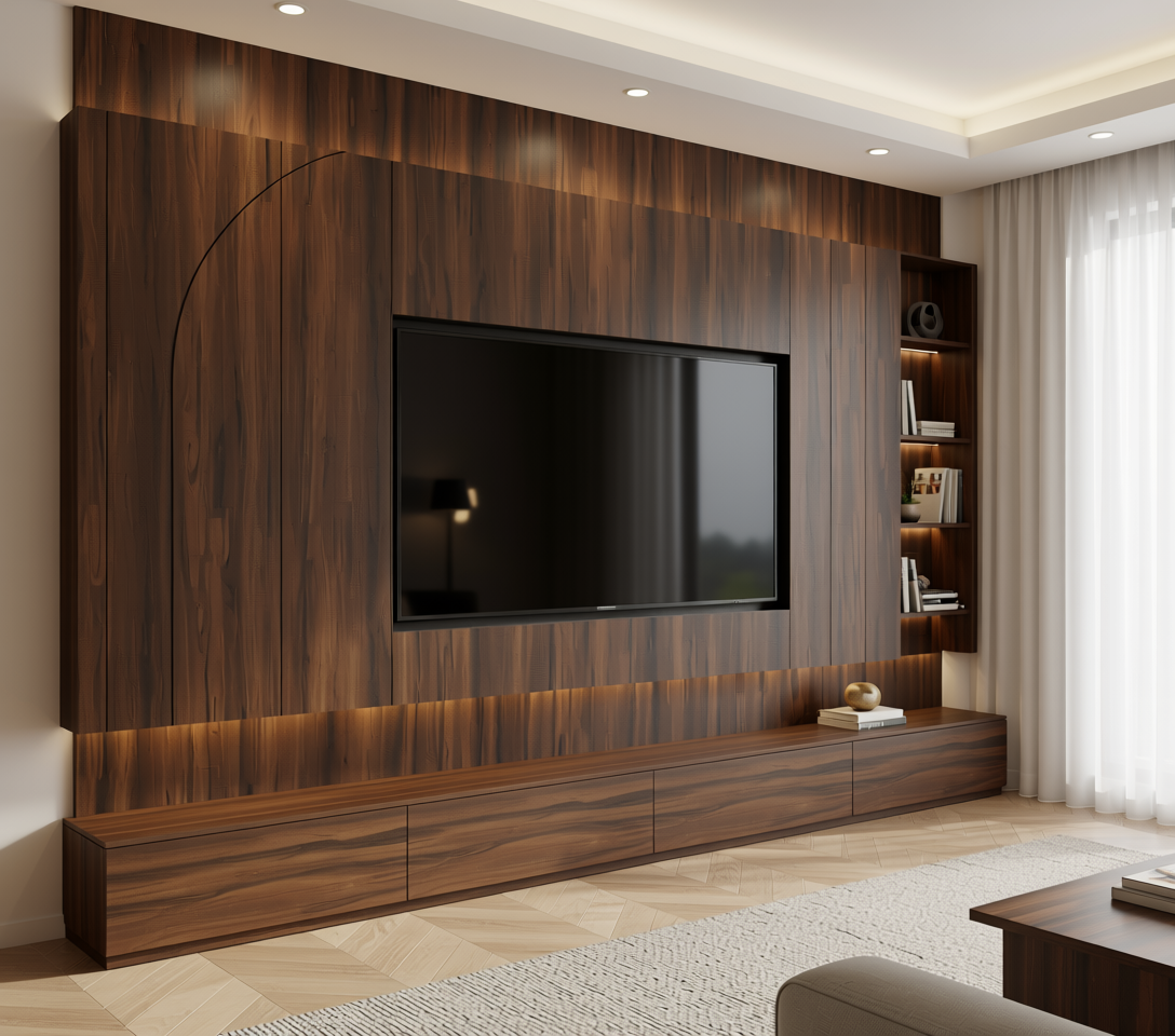 Brown wood laminate with diagonal grain pattern and textured finish.