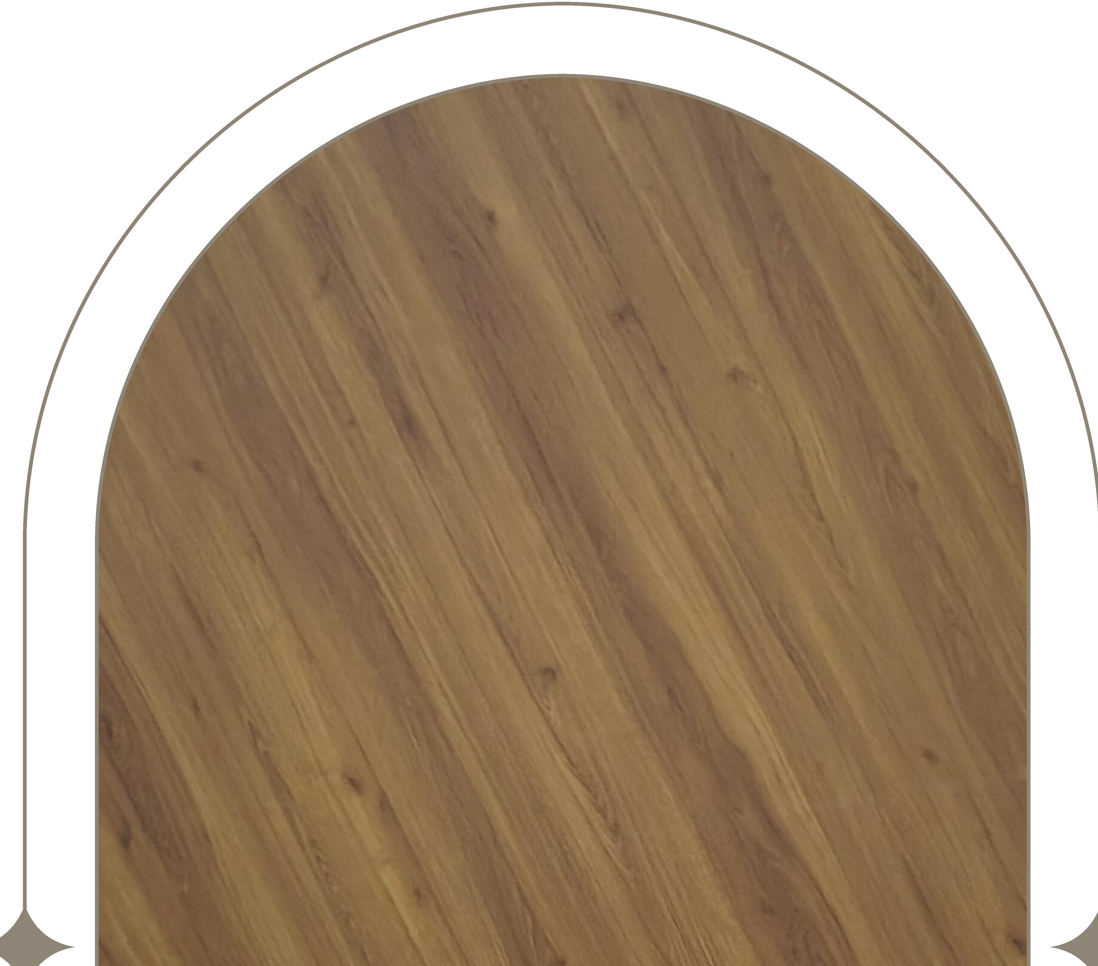 Brown wood laminate with diagonal grain texture and subtle sheen in an arched frame.