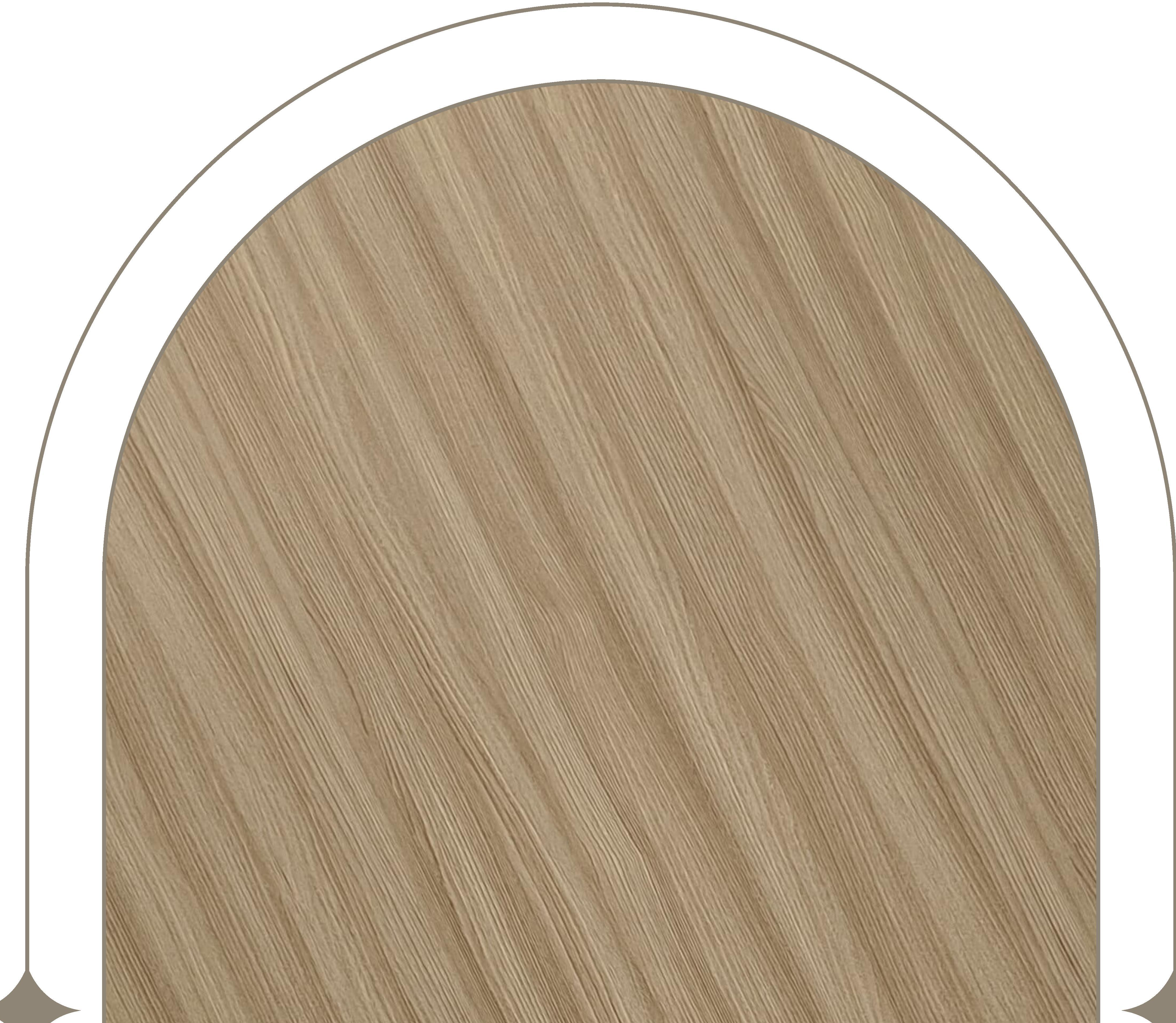 Beige wood grain laminate with diagonal texture and white arched border.