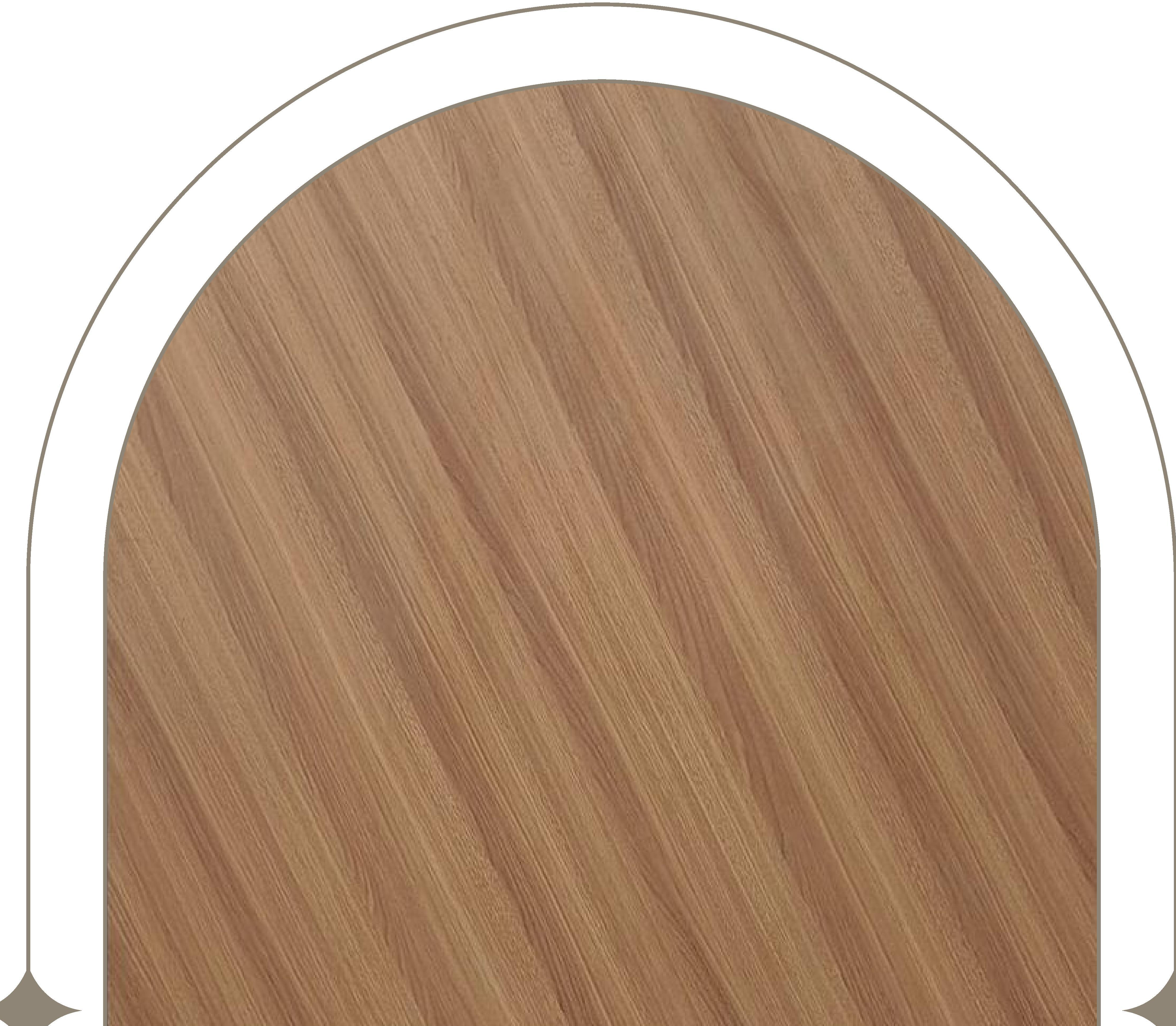 Brown laminate with diagonal wood grain texture and rounded arch shape border.
