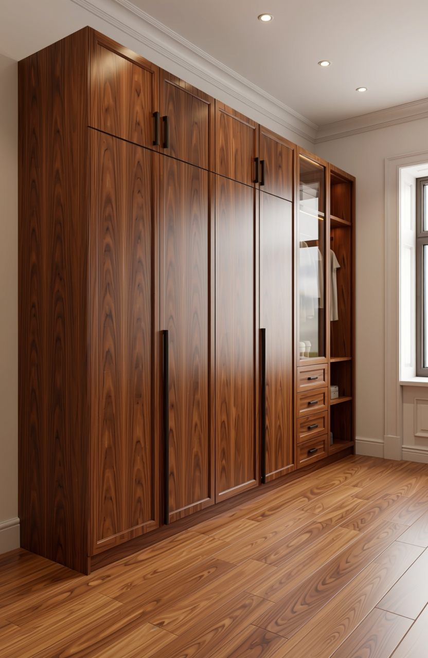 Brown laminate with diagonal wood grain pattern and textured finish.