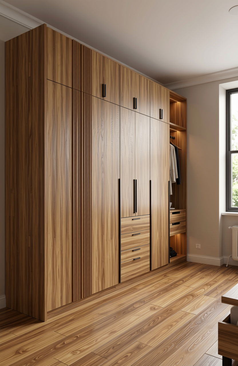 Brown laminate with diagonal wood grain pattern and textured finish.