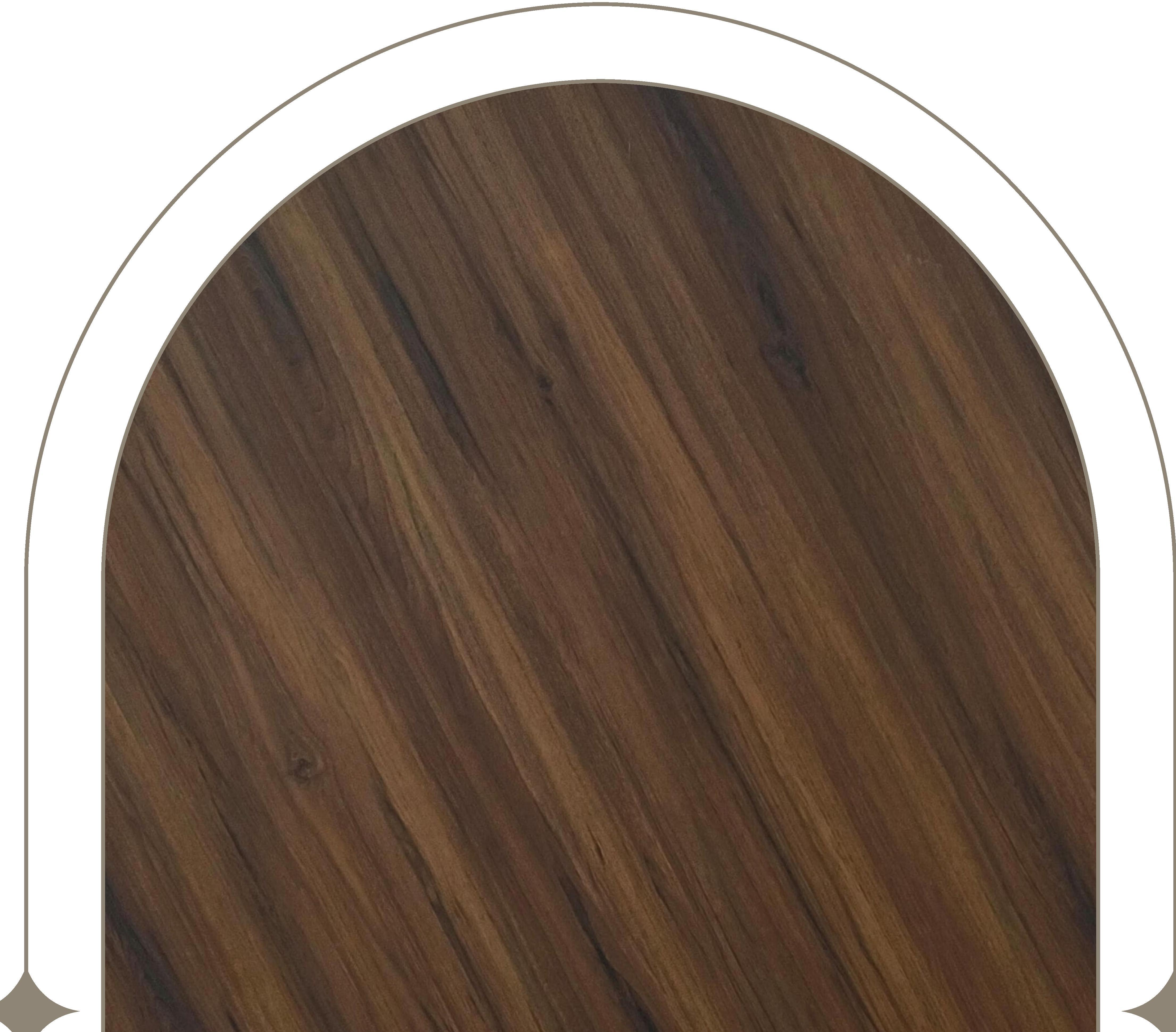 Brown wood laminate with diagonal grain texture and white arched border.