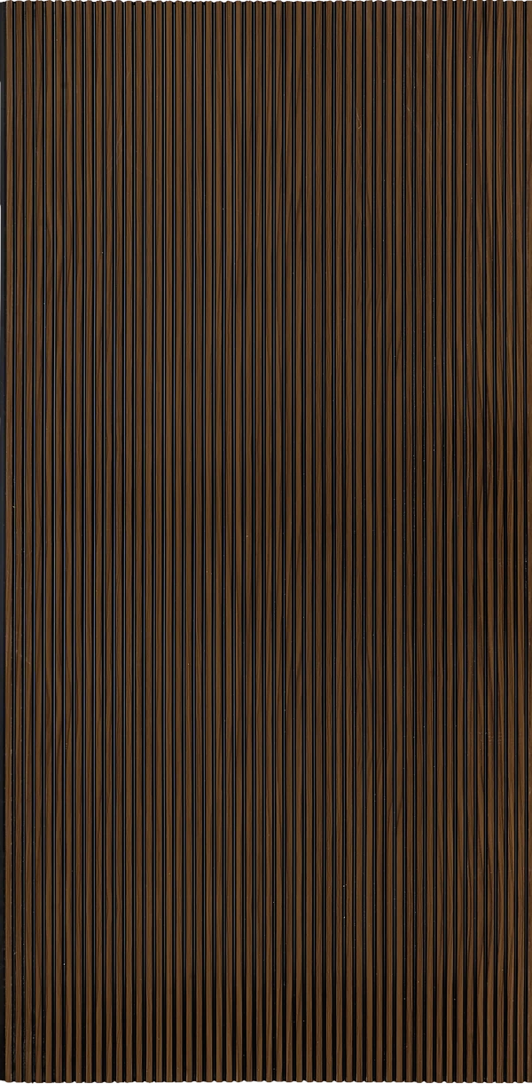 Brown fluted wall panel with matte finish and vertical ridges, showing a textured surface with uniform pattern and dark