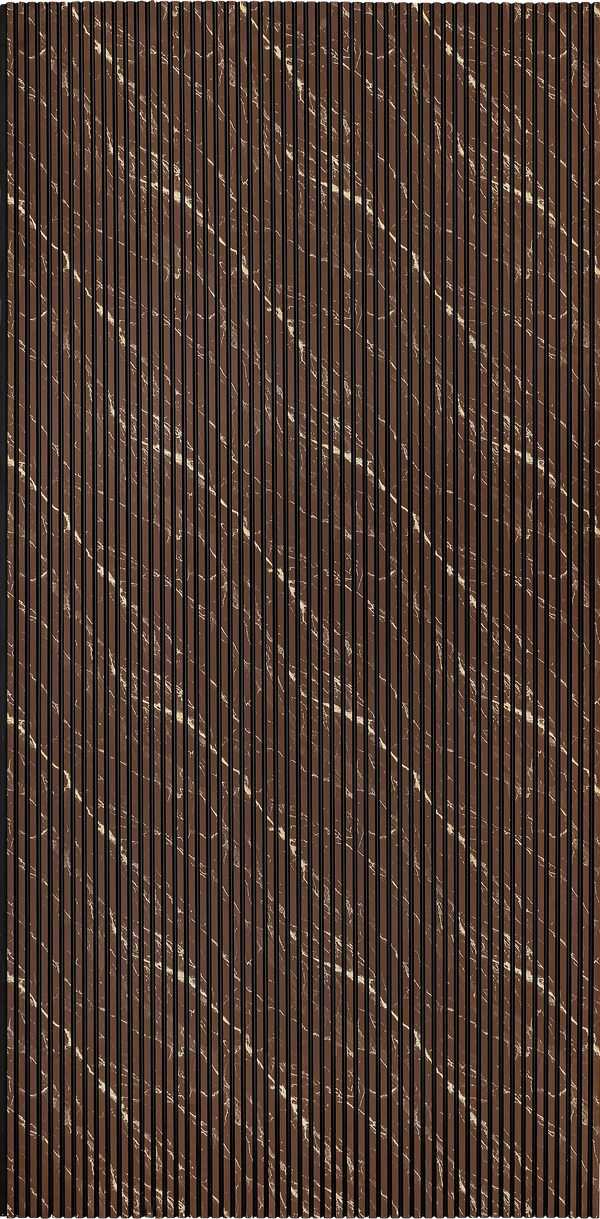 Brown marble louver panel with matte finish and vertical slats showing gold veining pattern and smooth texture