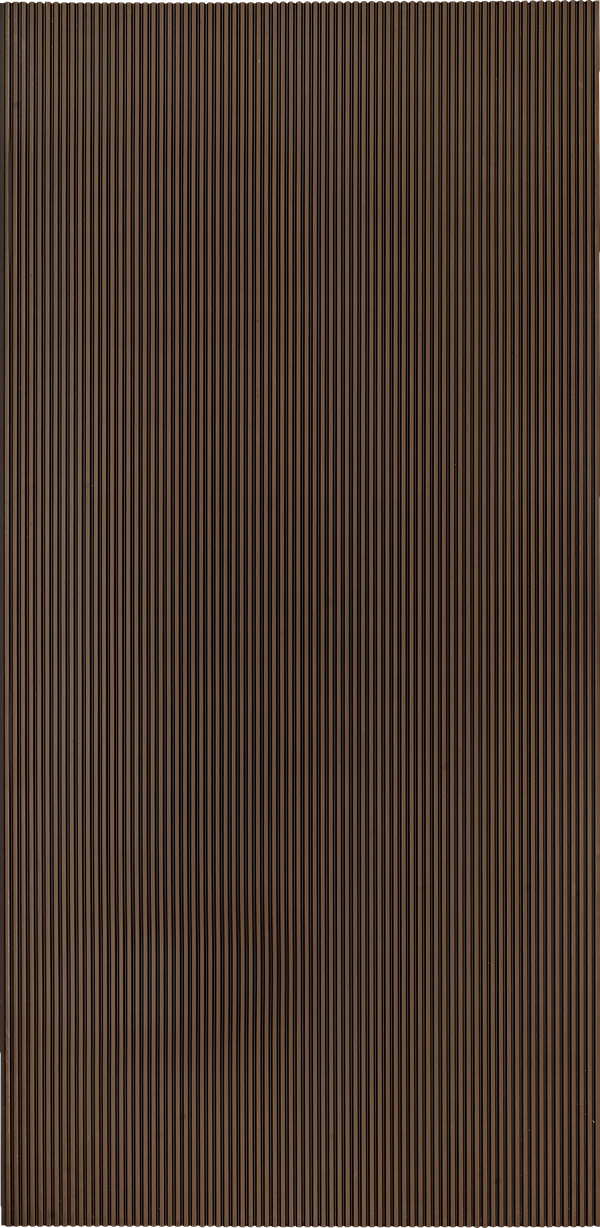 Brown fluted wall panel with matte finish and vertical ridges, displaying a textured and striped pattern.