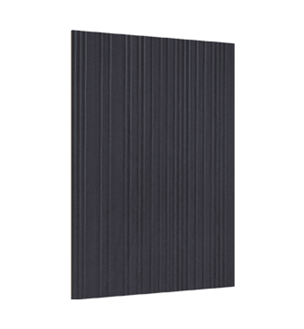 Grey fluted decorative laminate with vertical ridges and shore finish, showing smooth texture and dark anthracite color tone.
