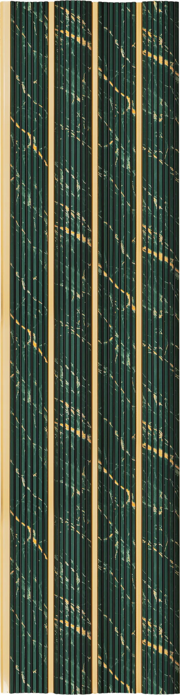 Brown wood grain texture on laminate louvers with vertical slats and textured finish