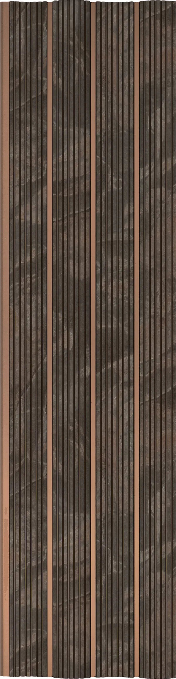 Brown marble louver panel with textured finish and vertical slats, featuring a marble pattern and light brown separators.