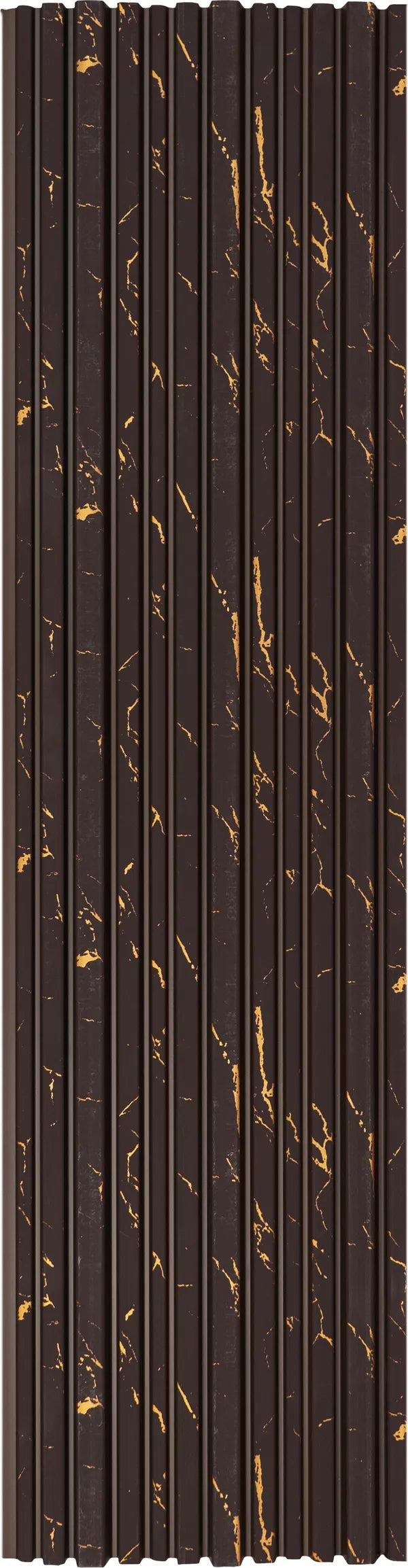 Brown marble louver panel with gold veining and textured finish, featuring vertical slats and a natural stone pattern.