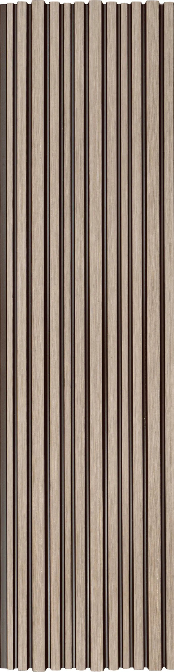 Brown wood grain louvers with textured finish and vertical slats showing wood pattern and grain details