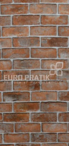 Red textured louver wall panel with brick pattern and visible texture, Euro Pratik logo overlay.