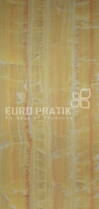 Yellow textured louver wall panel with visible texture and grain, Euro Pratik branding visible on the surface.