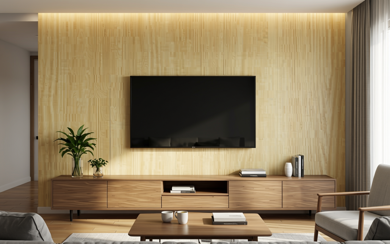 Light beige decorative mdf with vertical wood grain texture and subtle sheen.