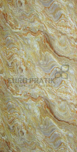 Yellow textured louver wall panel with wavy pattern and Euro Pratik watermark, showcasing texture and design details. This
