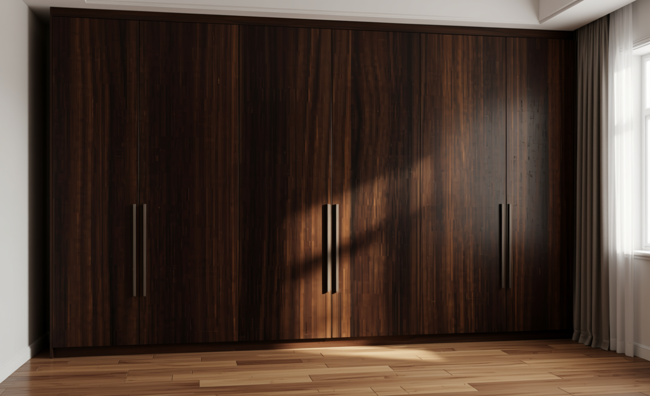 Dark brown wood grain mdf decorative panel with textured finish and vertical grain direction.