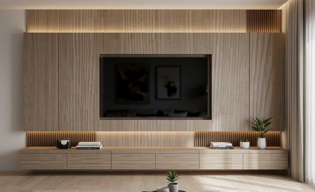 Light beige decorative mdf with vertical wood grain texture and subtle sheen.