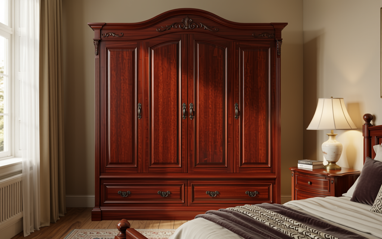 Dark reddish-brown decorative MDF sheet with textured wood grain pattern and vertical striations.