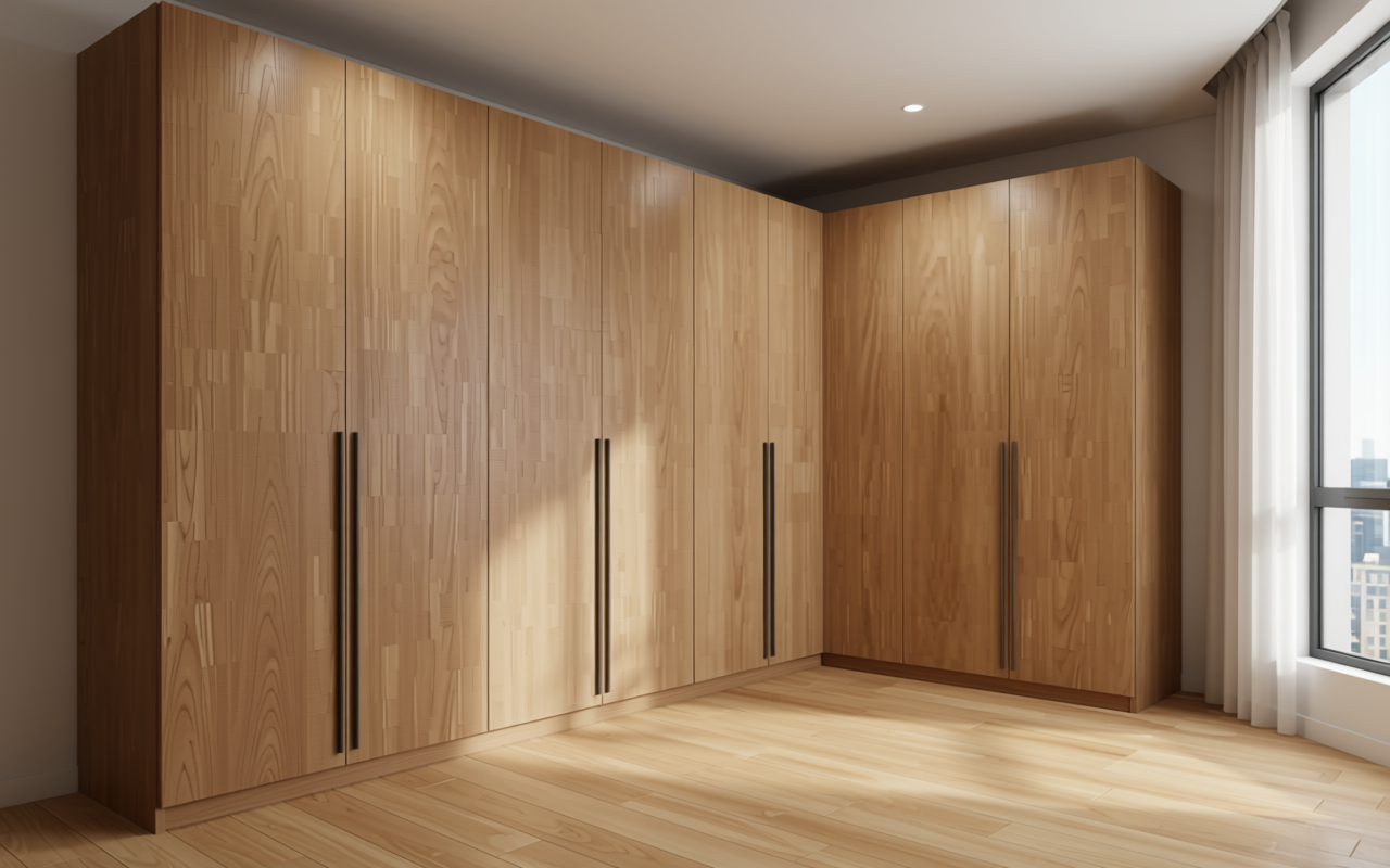 Light brown decorative mdf with vertical wood grain texture and subtle sheen.