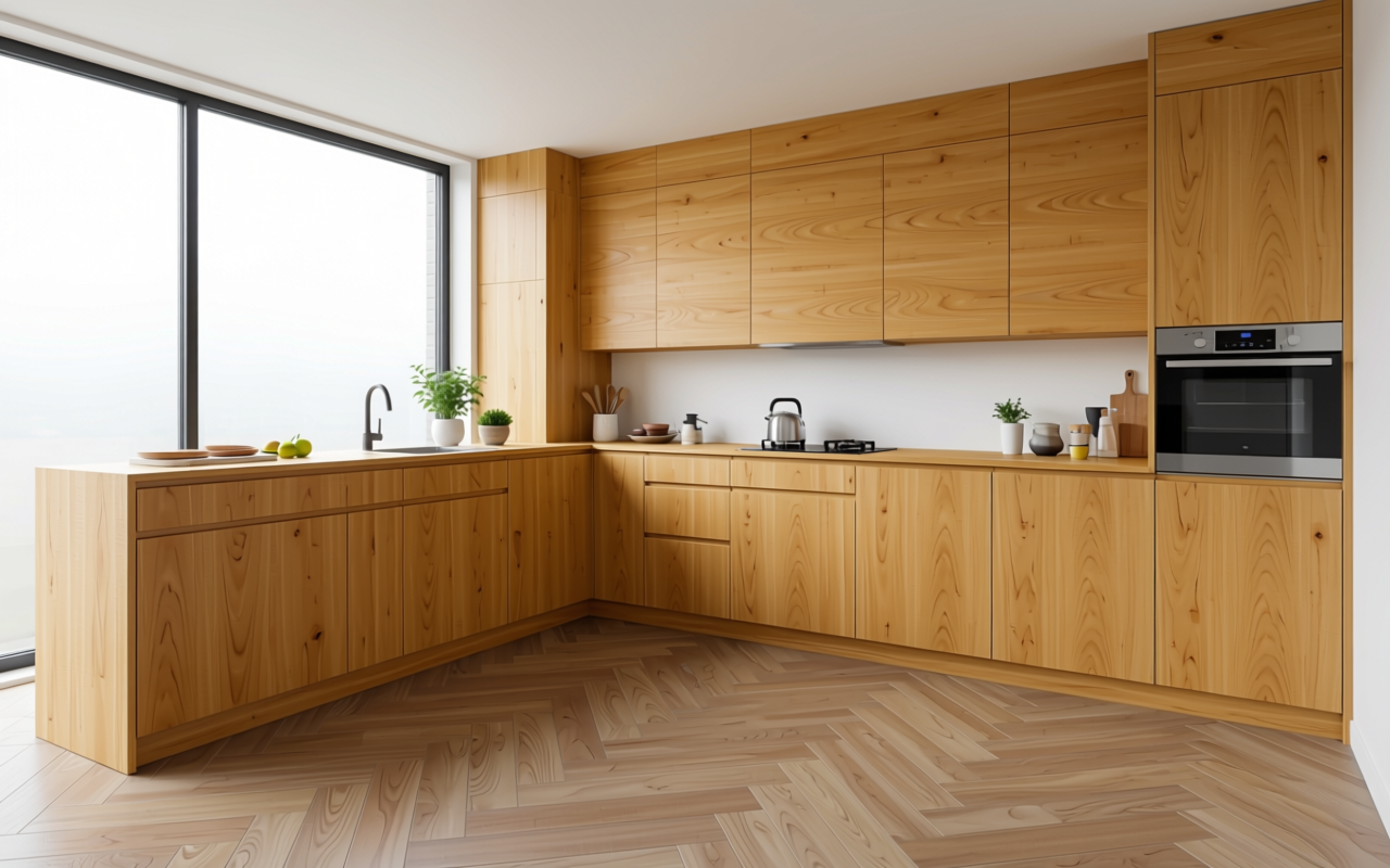 Light brown decorative mdf with wood grain texture and vertical grain direction.