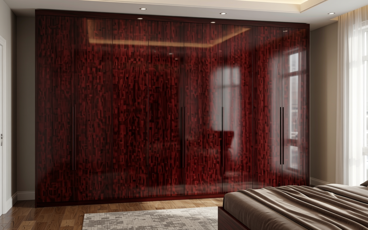 Dark brown decorative mdf sheet with textured wood grain pattern and vertical grain direction.
