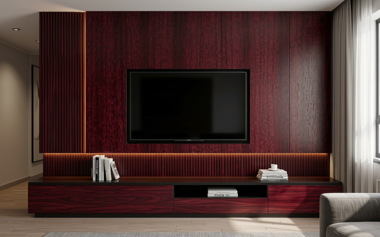 Dark brown decorative mdf sheet with textured wood grain pattern and vertical grain direction.